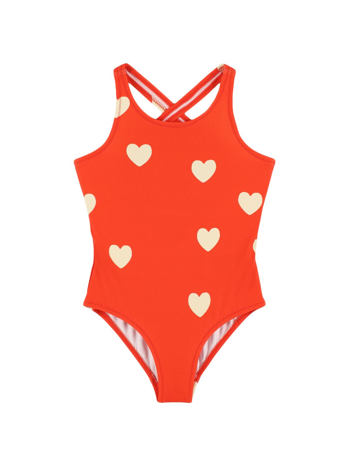 Mini Rodini Kids' Heart Print Recycled Poly Swimsuit In Red