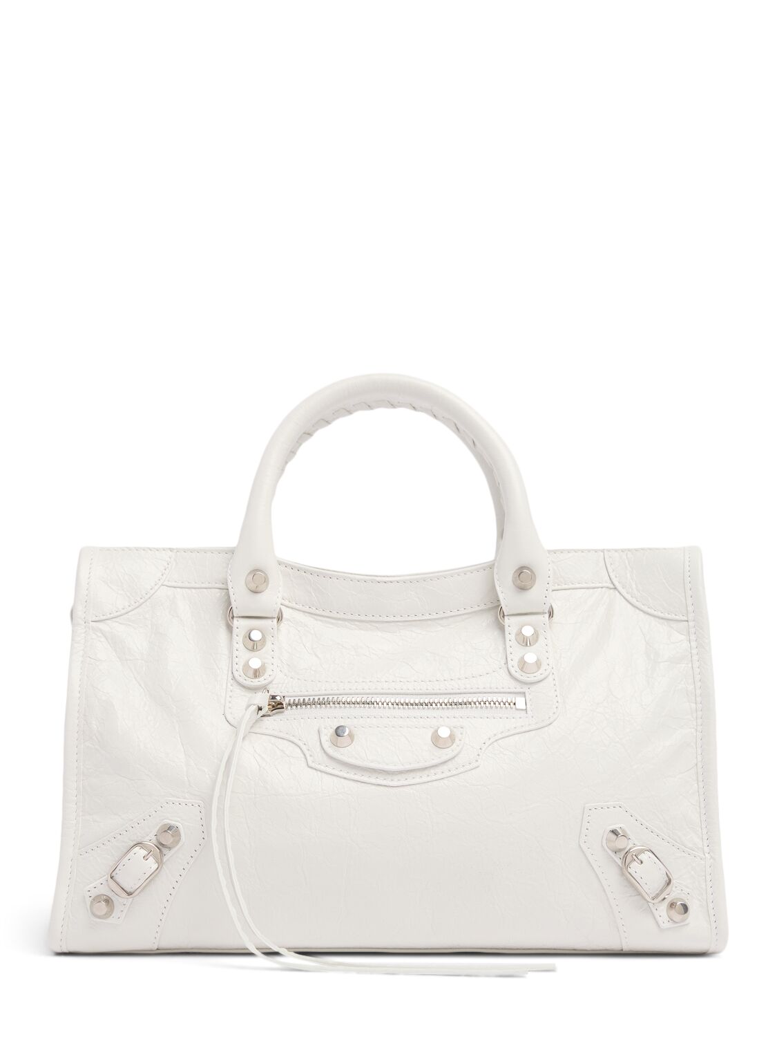 Balenciaga Small Le City Leather Shoulder Bag In Optic White