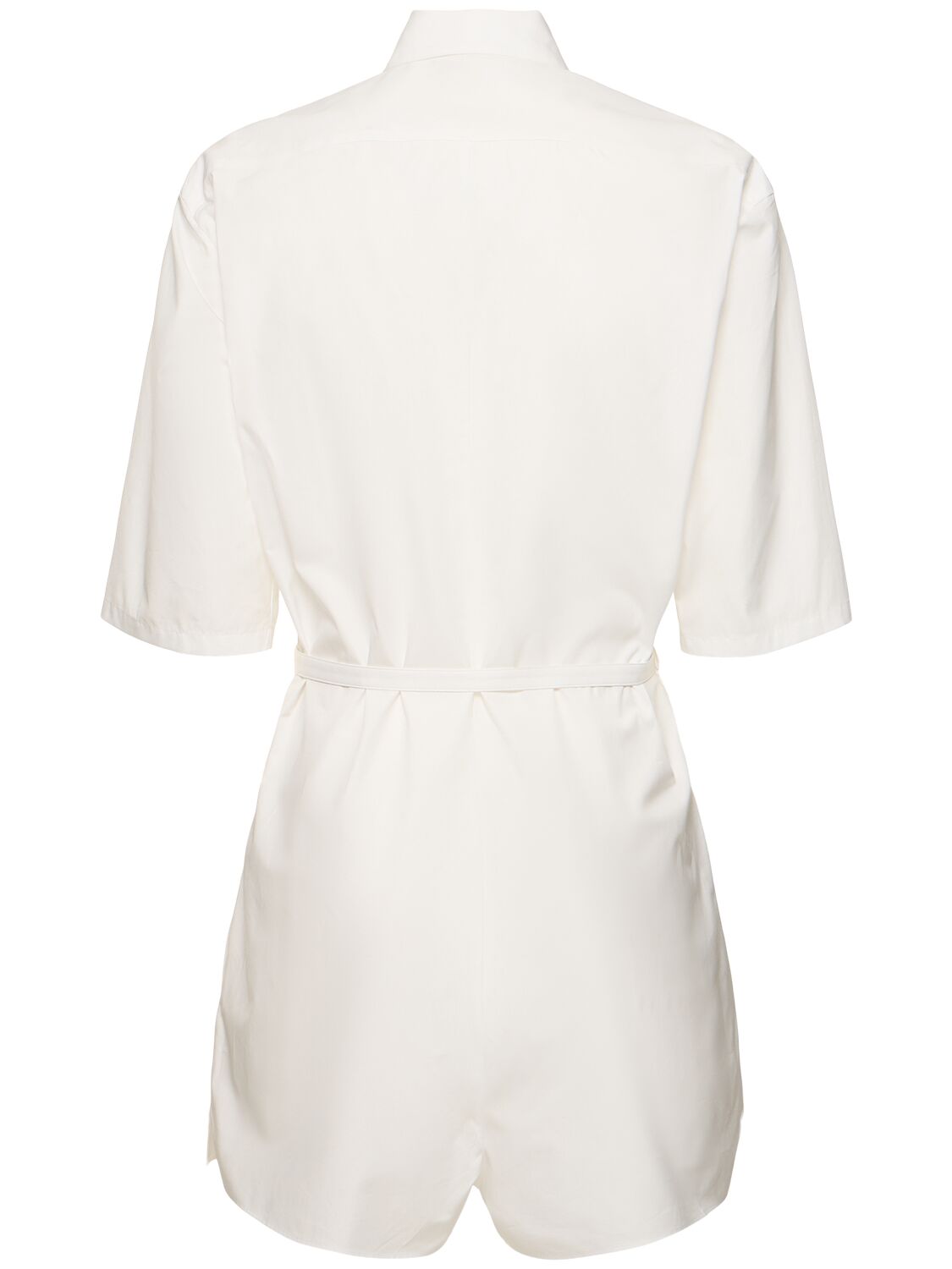 Shop Auralee Short Sleeve Buttoned Cotton Jumpsuit In White