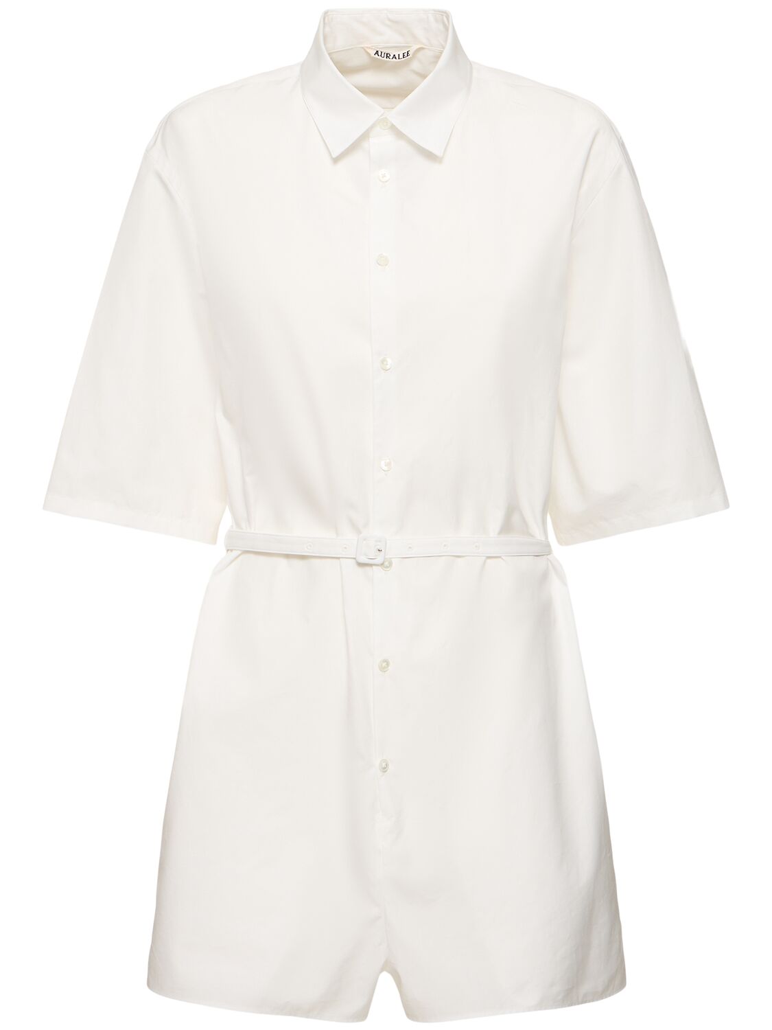 Image of Short Sleeve Buttoned Cotton Jumpsuit