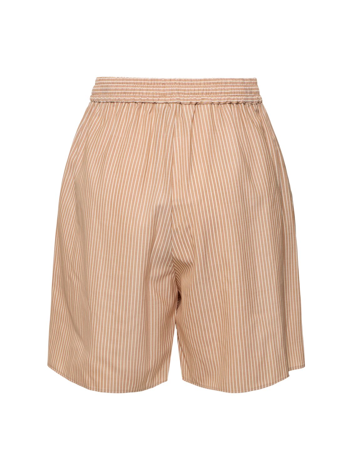 Shop Auralee Super Fine Wool Striped Shorts In Beige