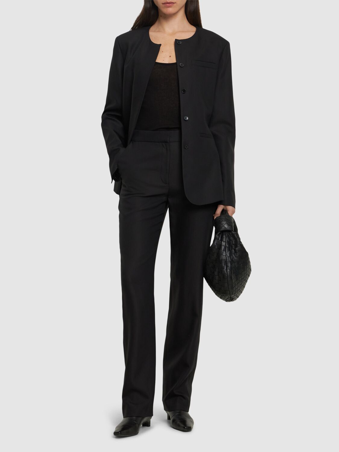 Shop Loulou Studio Kallisto High Rise Wool Straight Pants In Black