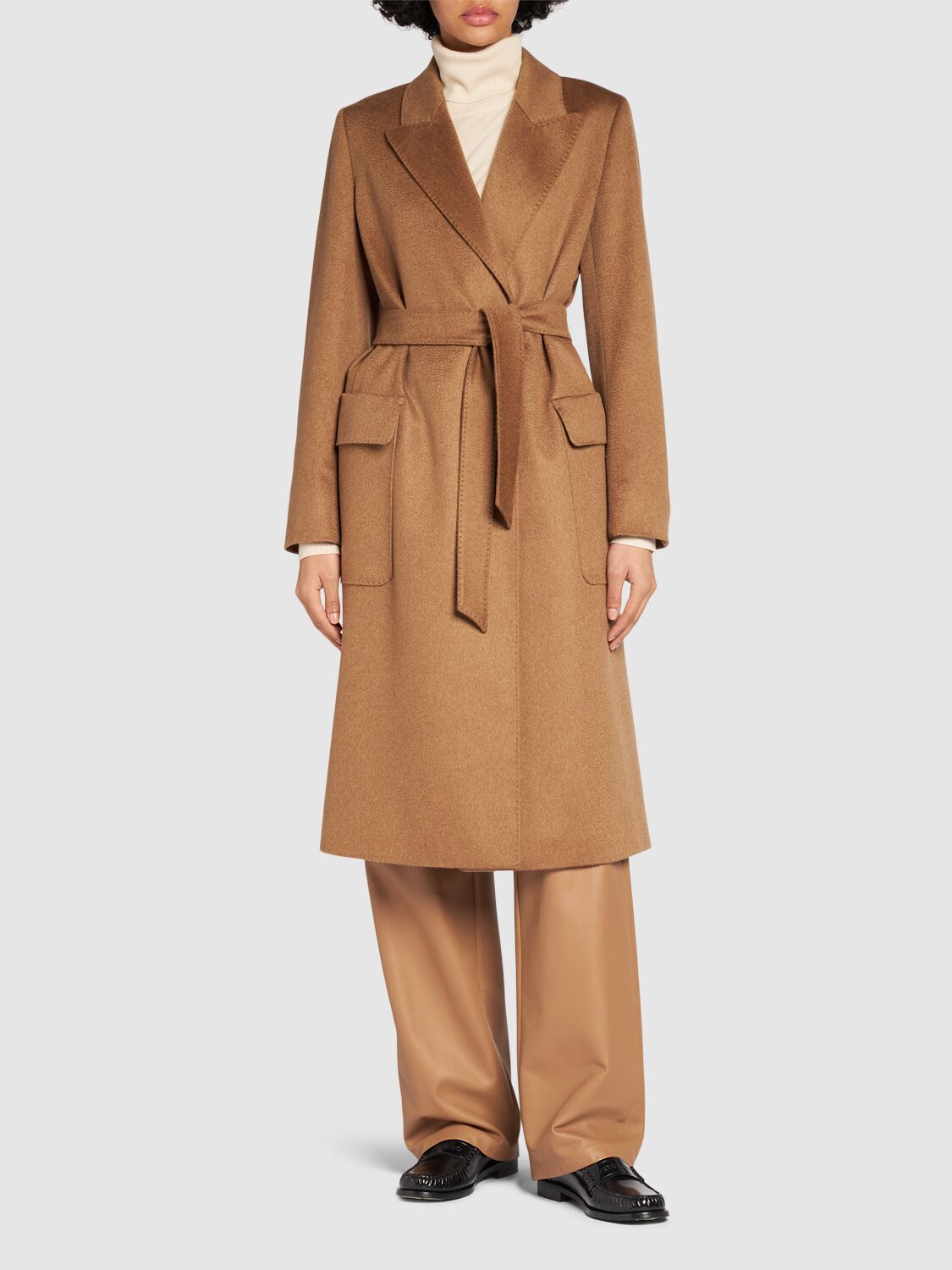 Shop Max Mara Nyssa Belted Cashmere Long Coat In Camel