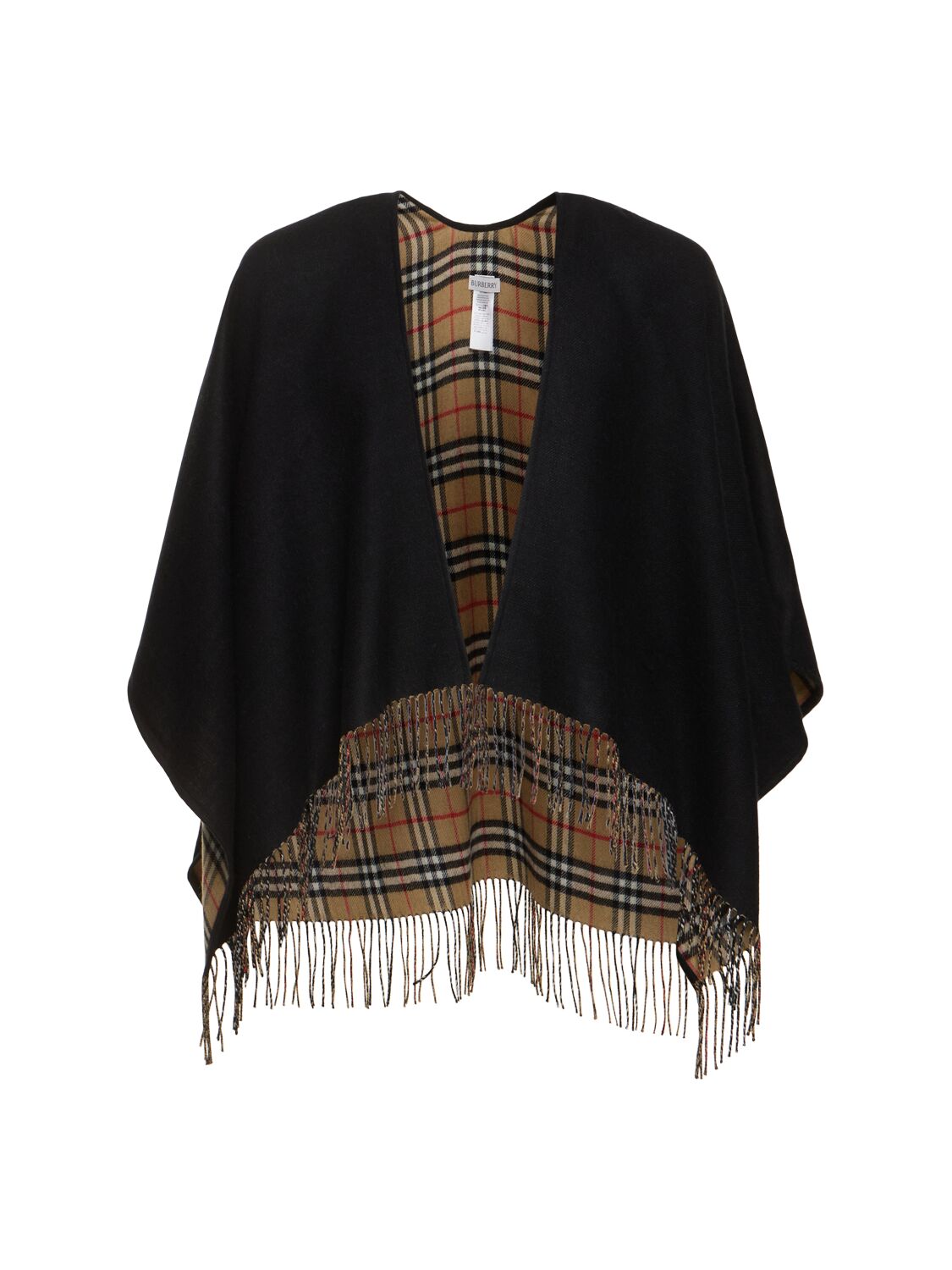 Burberry Check Wool Cape In Black