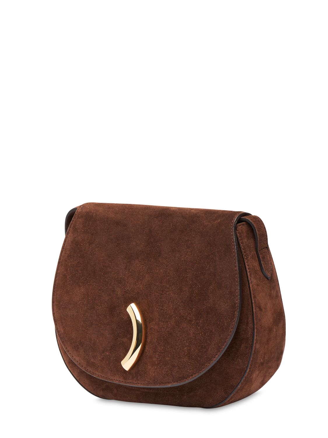 Shop Little Liffner Maccheroni Saddle Suede Shoulder Bag In Dark Brown