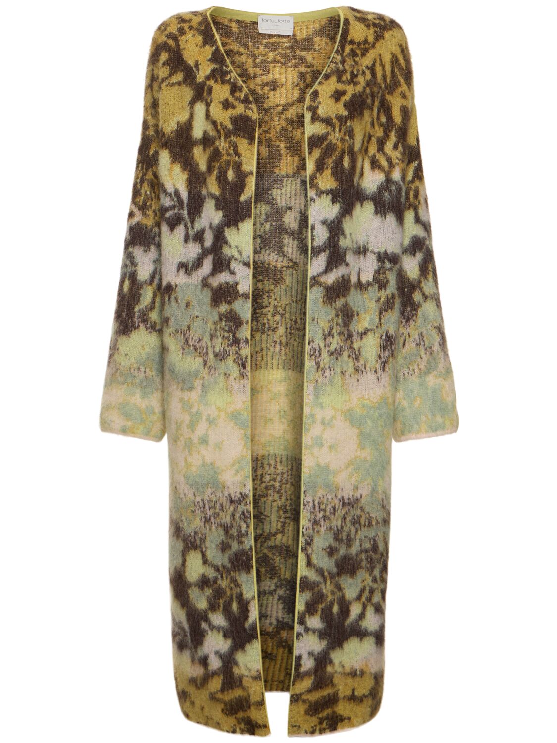 Shop Forte Forte Bloom Mist Mohair Blend Jacquard Coat In Green