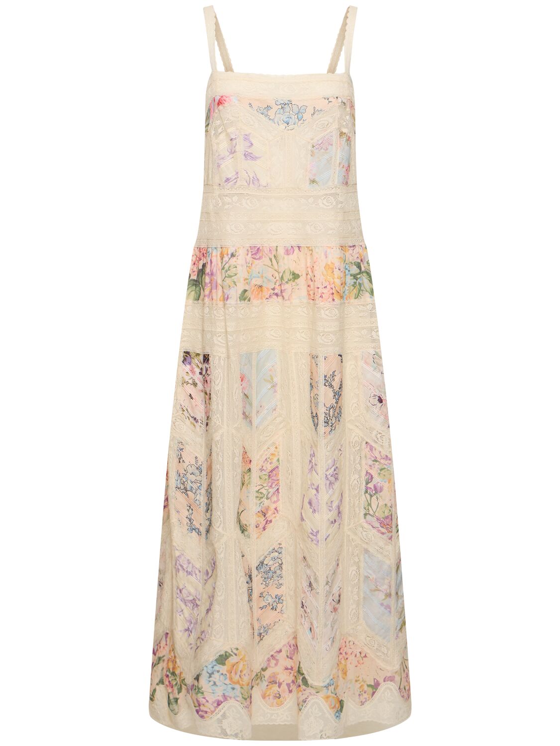 Zimmermann Halliday Cotton & Lace Midi Dress In Ivory,multi