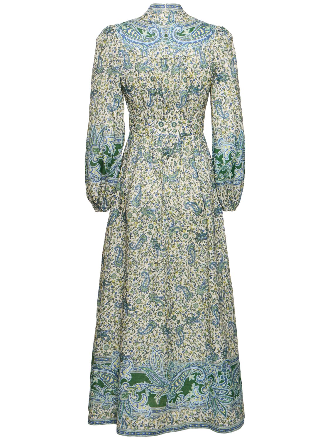 Shop Zimmermann Ottie Printed Linen Long Dress In Green,multi