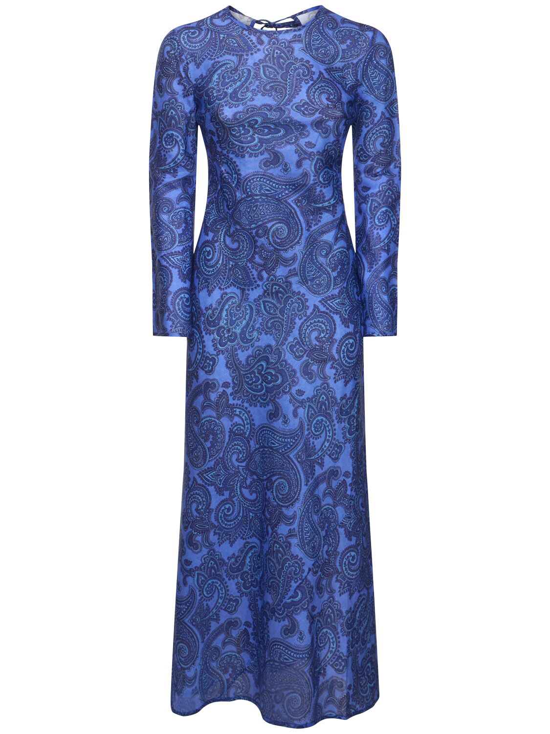 Shop Zimmermann Ottie Linen Low Cut Back Maxi Dress In Blue,multi