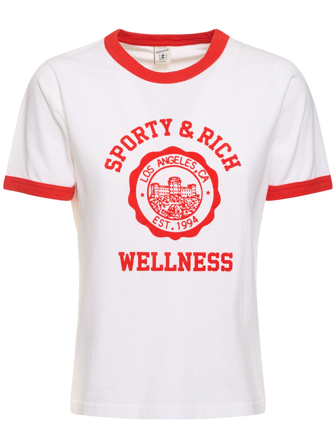 Sporty And Rich Emblem Flocked Ringer T-shirt In White