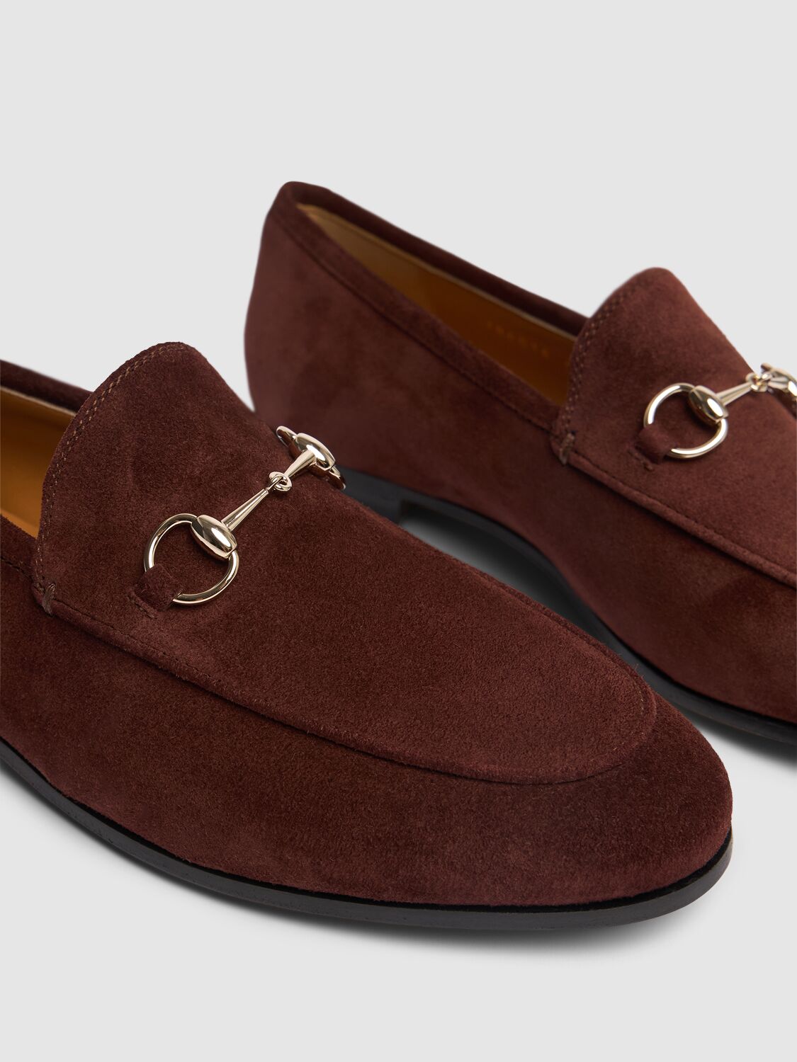 Shop Gucci 10mm Jordaan Suede Loafers In New Chocolate