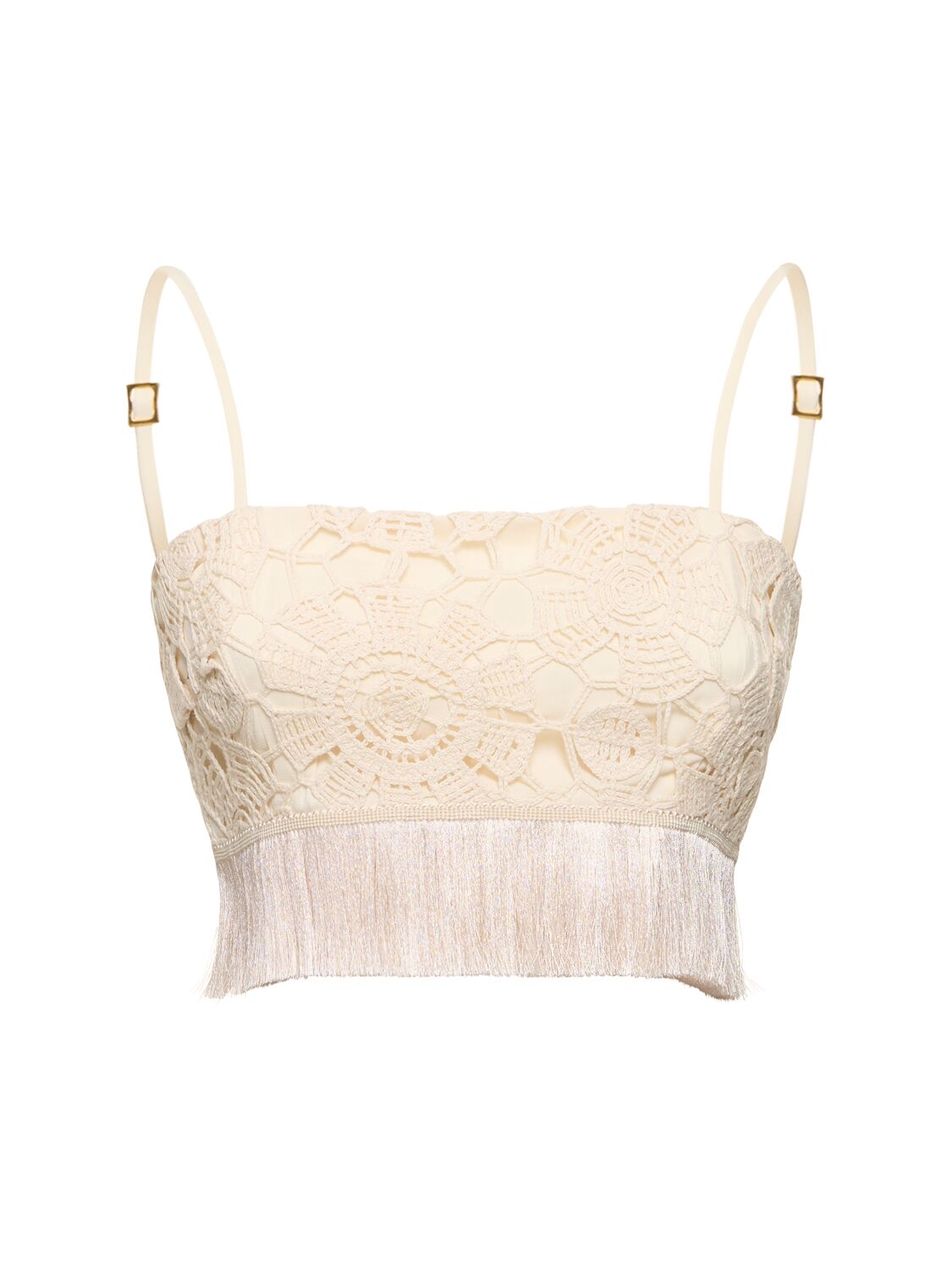 Patbo Crochet Fringed Cropped Top In Neutral