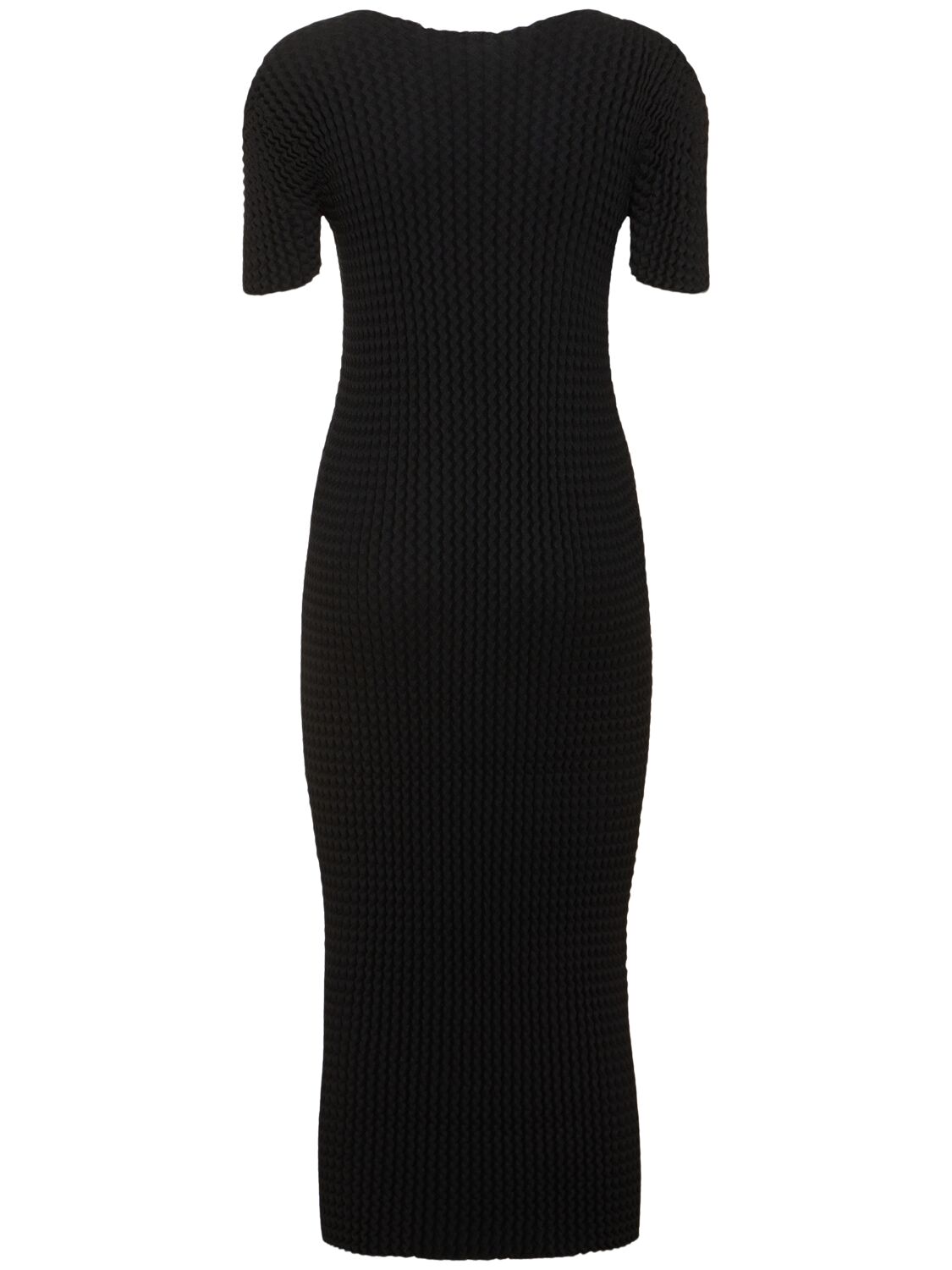 Shop Issey Miyake Pleated Cotton Blend Midi Dress In Black