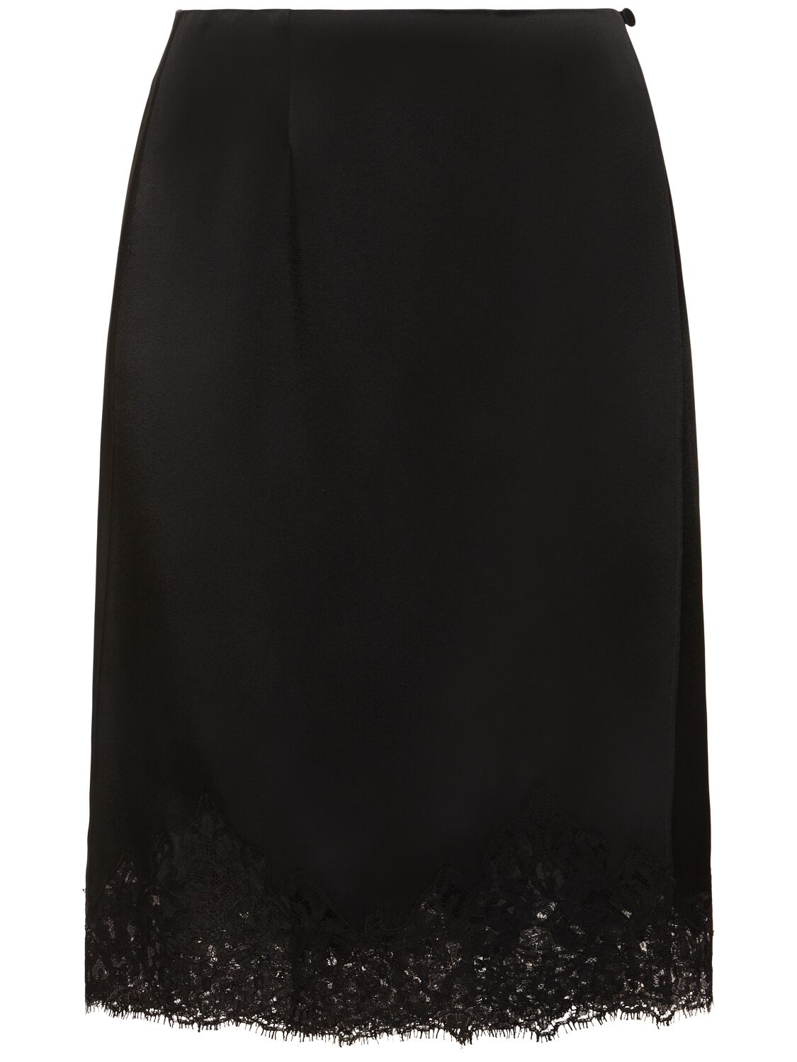 Shop Stella Mccartney Iconic Satin & Lace Knee Length Skirt In Black