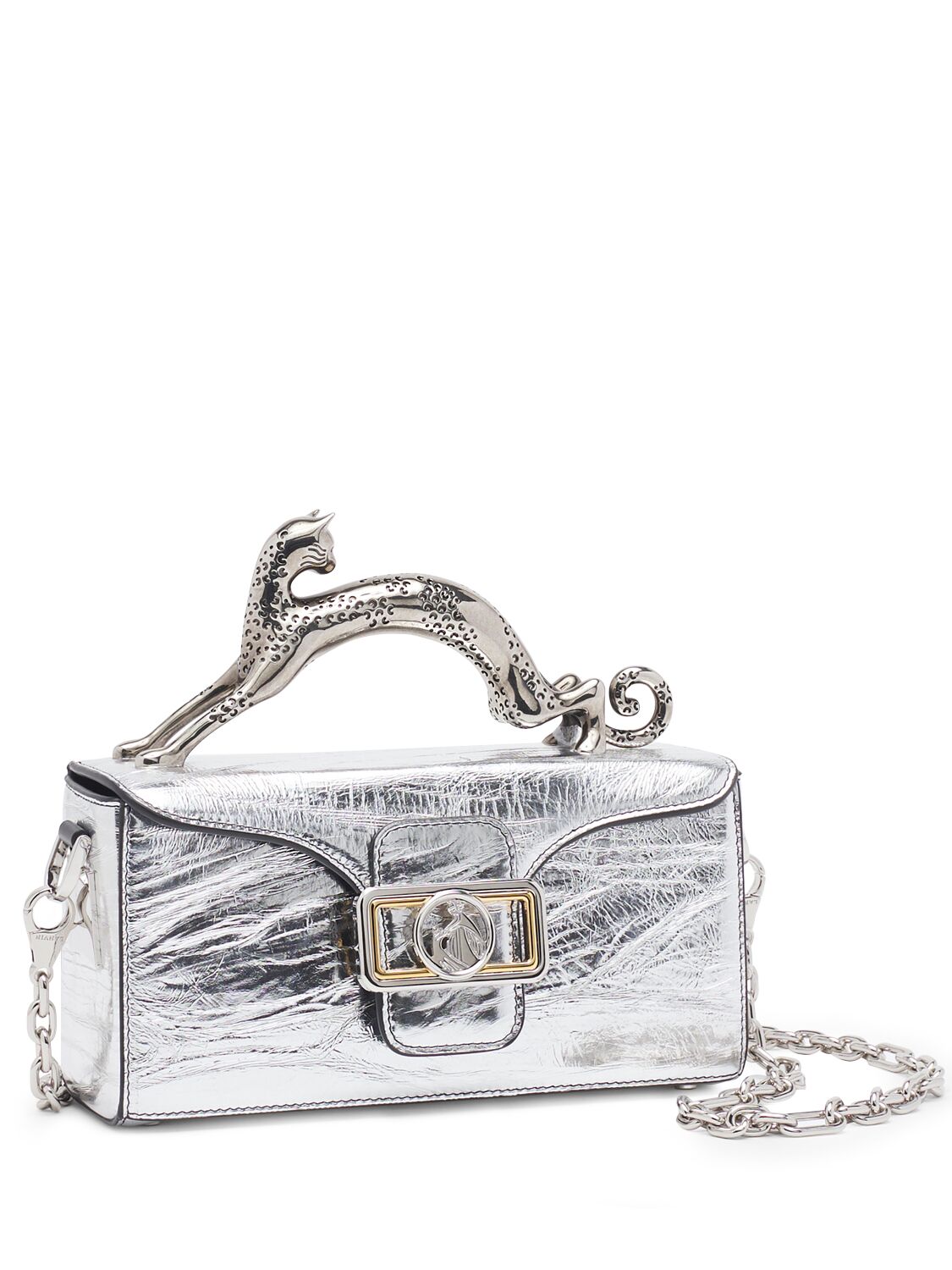 Lanvin Nano Pencil Cat Top Handle Bag In Silver