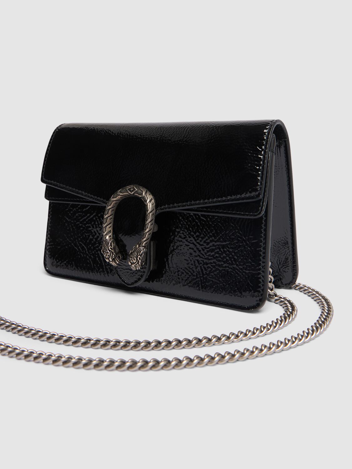 Shop Gucci Mini Dionysus Patent Leather Bag In Black