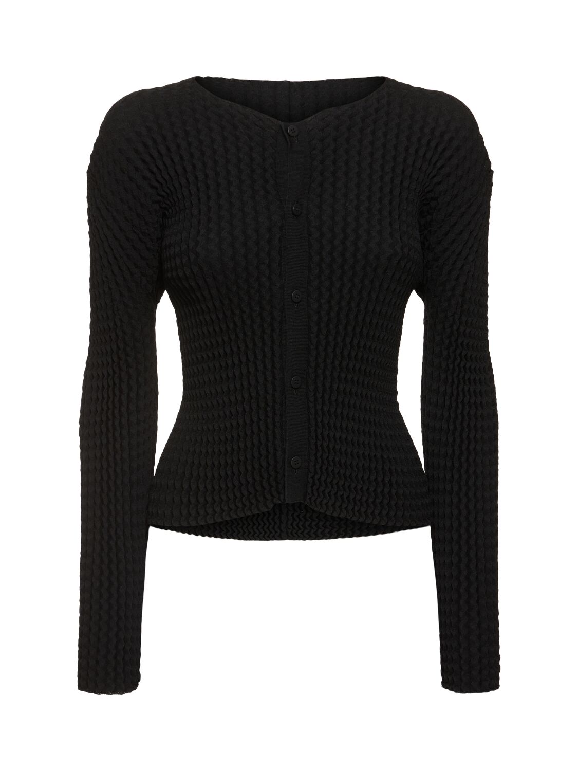 Issey Miyake Geometric Texture Buttoned Cardigan In Black