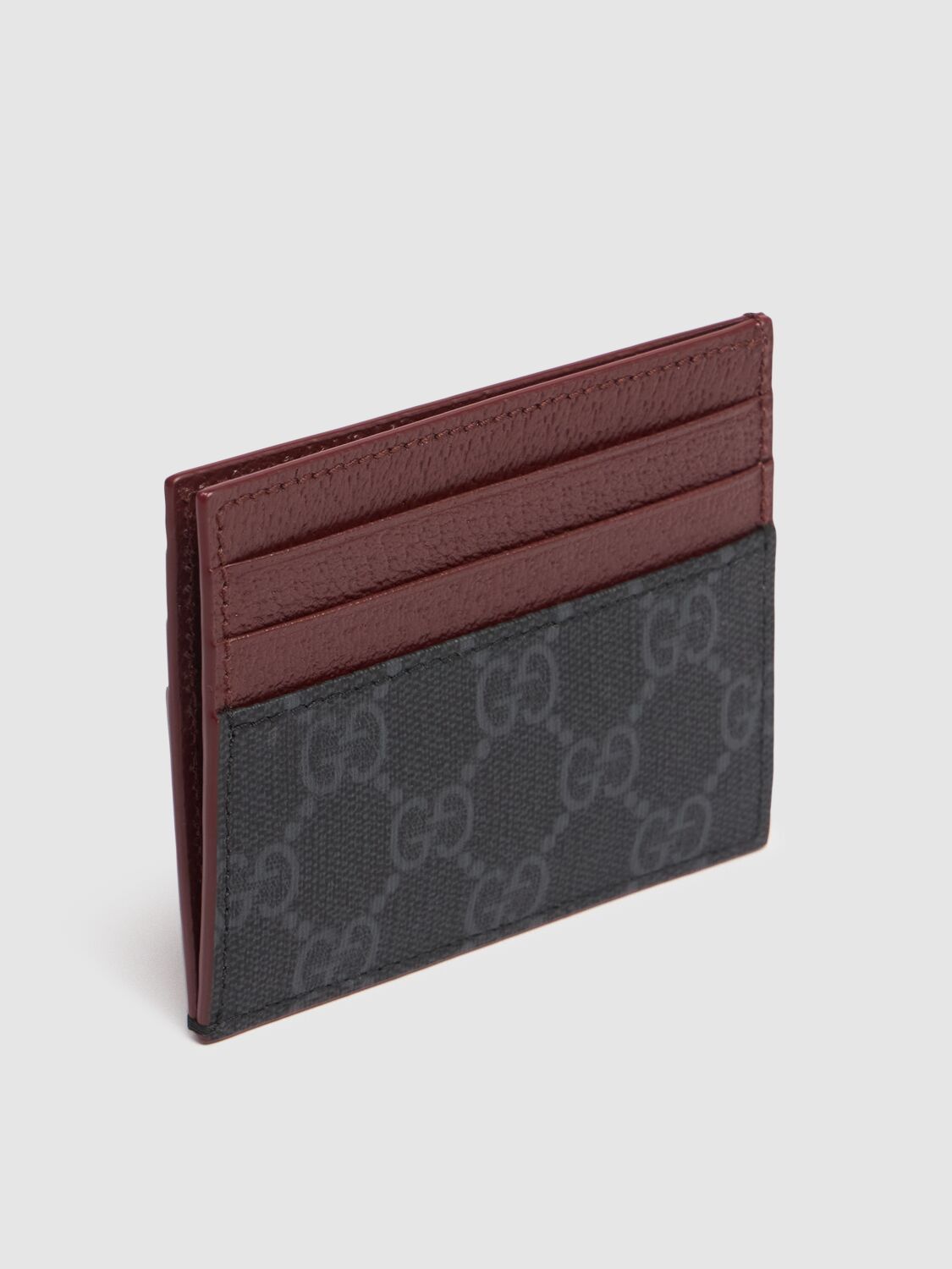 Shop Gucci Bicolor Gg Card Case In Black/bordeaux