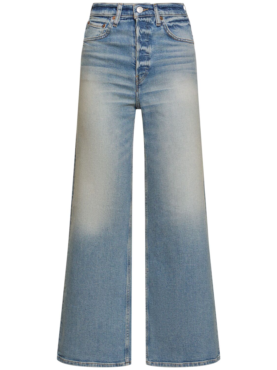 Re/done High Rise Wide Leg Cropped Jeans In 蓝色