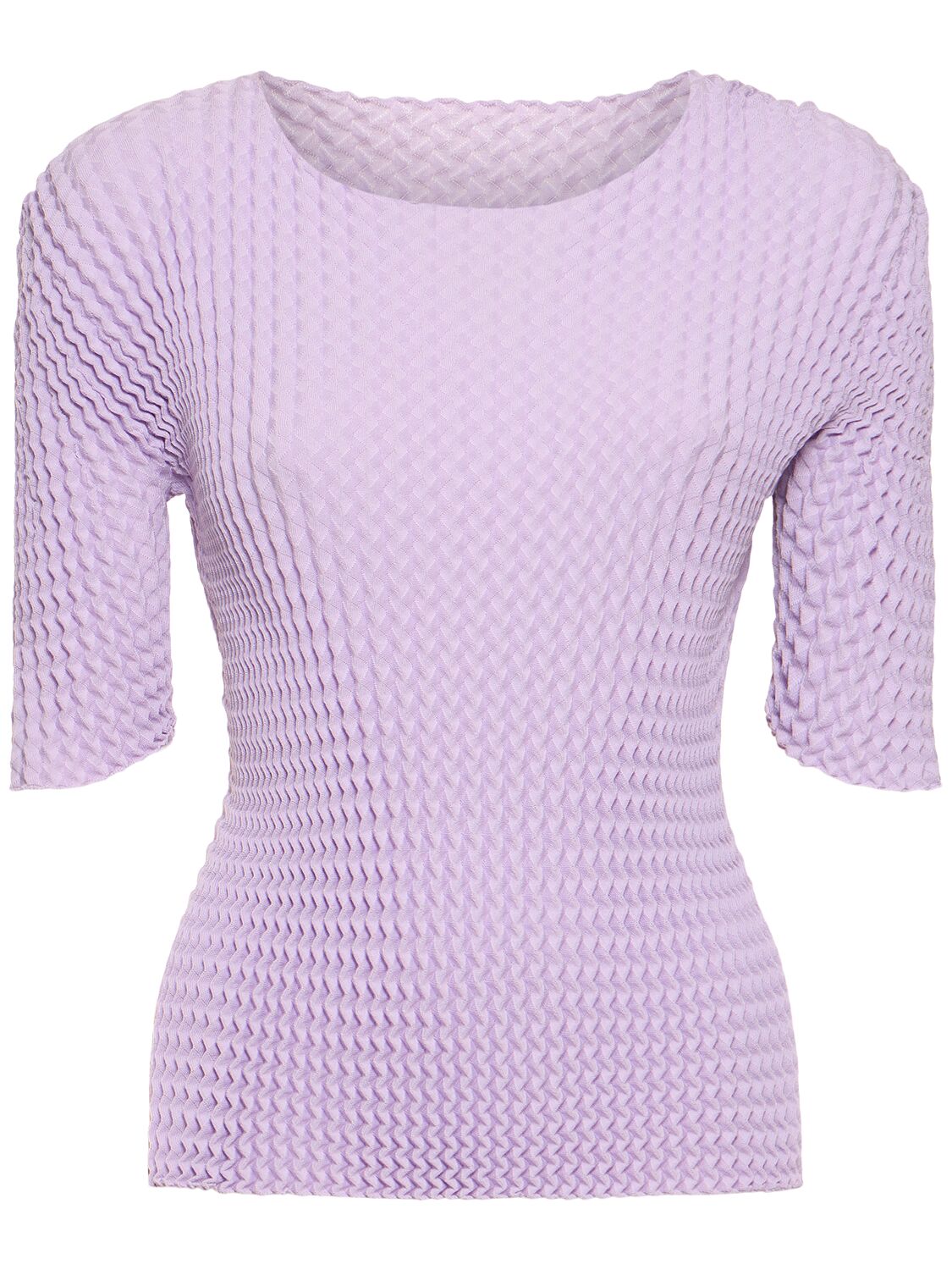 Issey Miyake Pleated Short Sleeve Top In Lilac
