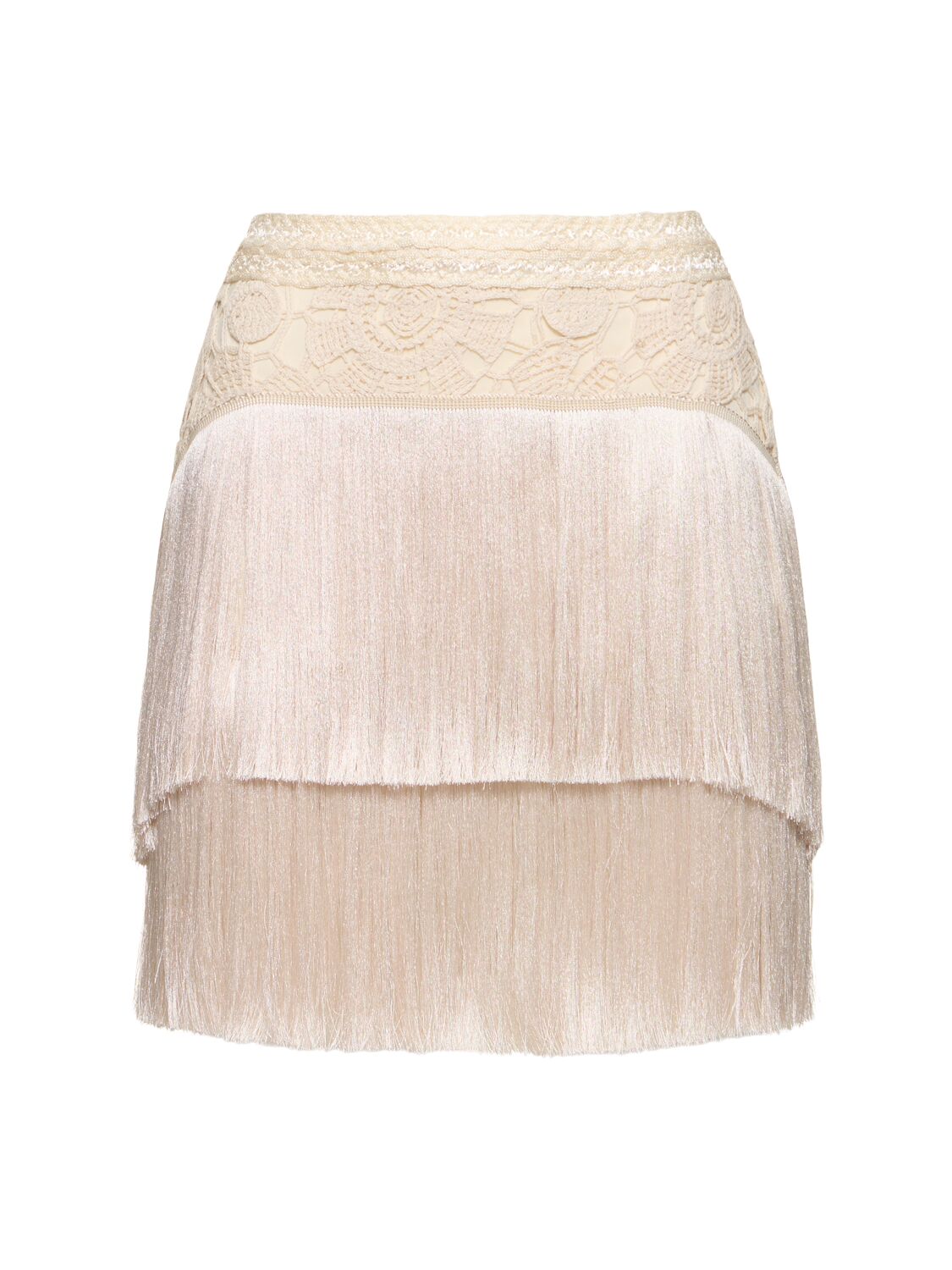 Patbo Crochet Fringed Mini Skirt In Ivory