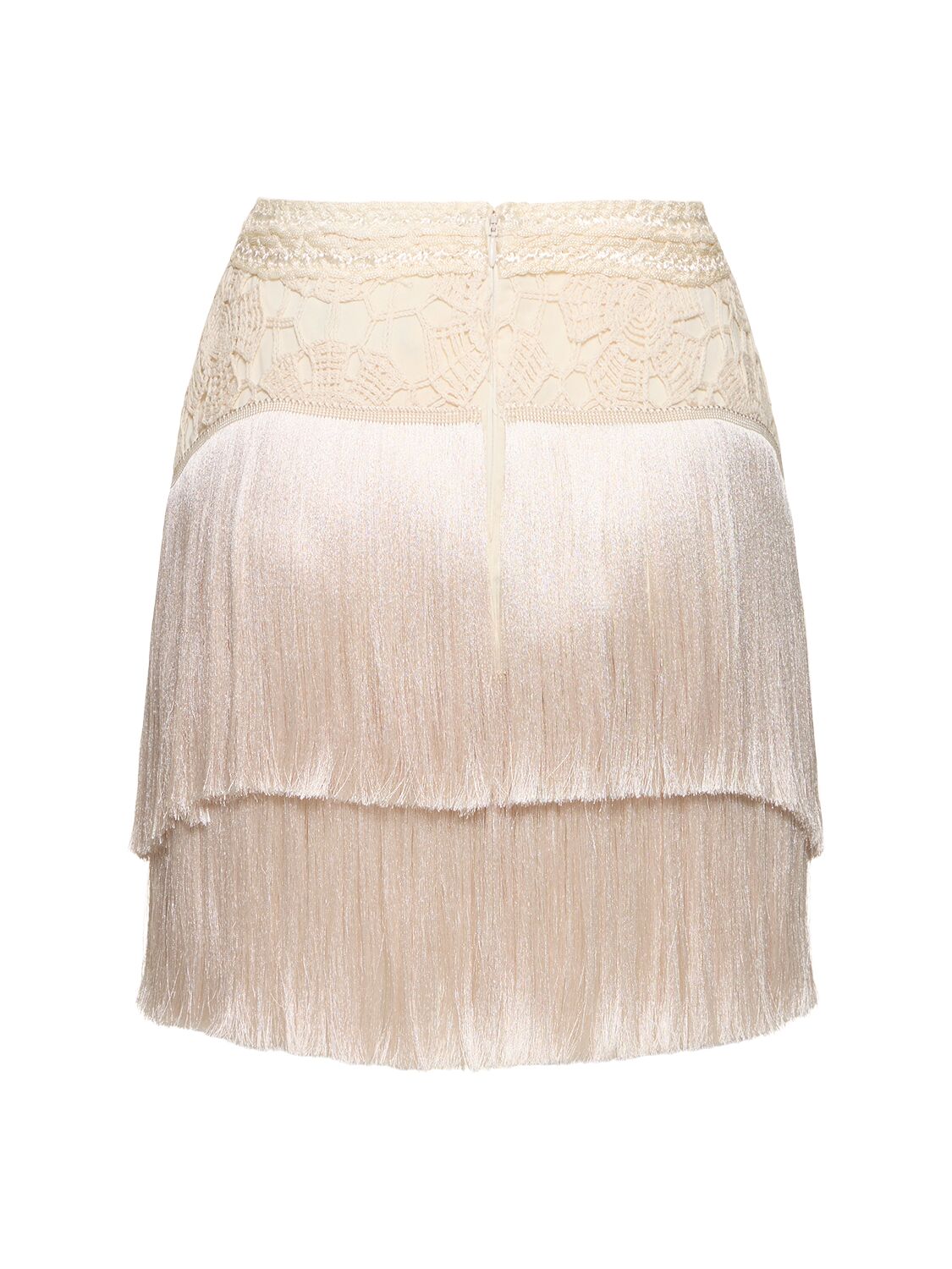 Shop Patbo Crochet Fringed Mini Skirt In Ivory