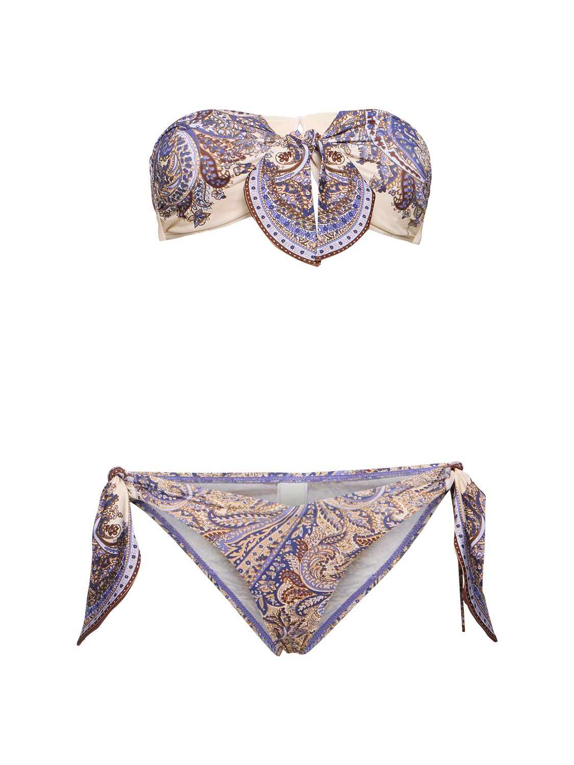Zimmermann Ottie Printed Lycra Self-tie Bikini Set In Cream,purple