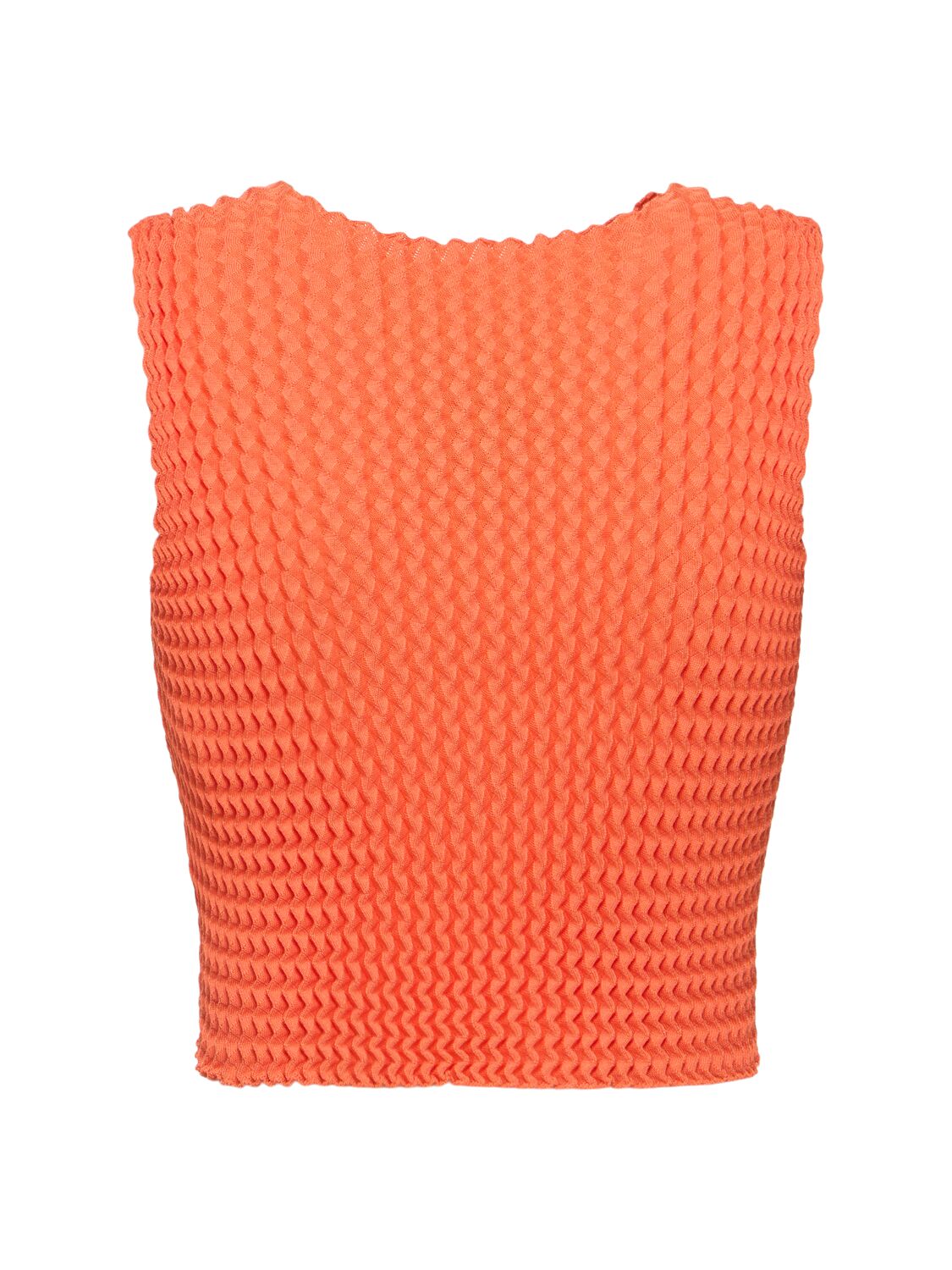 Shop Issey Miyake Pleated Sleeveless Crop Top In Orange