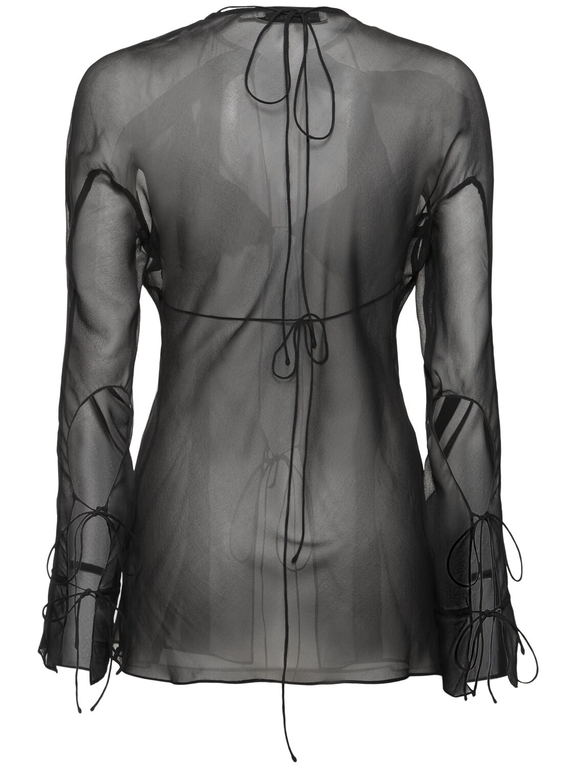 Shop Christopher Esber Floating Sheer Long Sleeve Shirt In Black