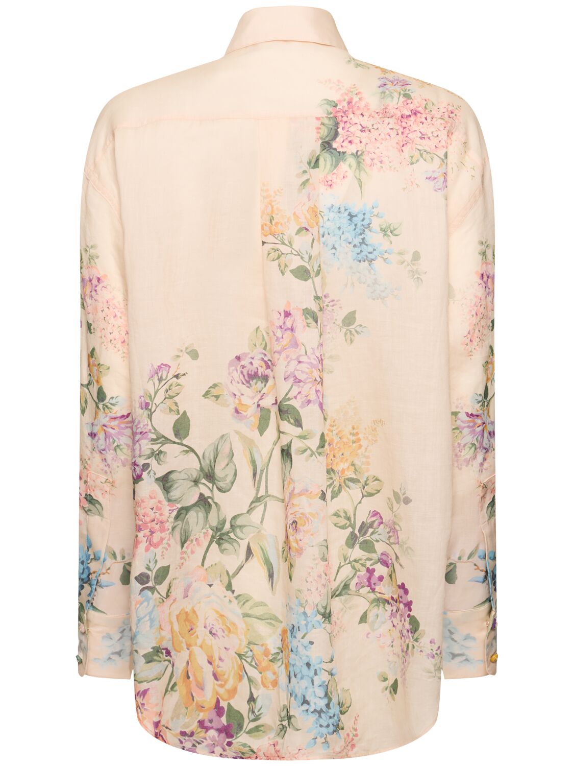 Shop Zimmermann Halliday Printed Ramie Relaxed Shirt In Cream,multi