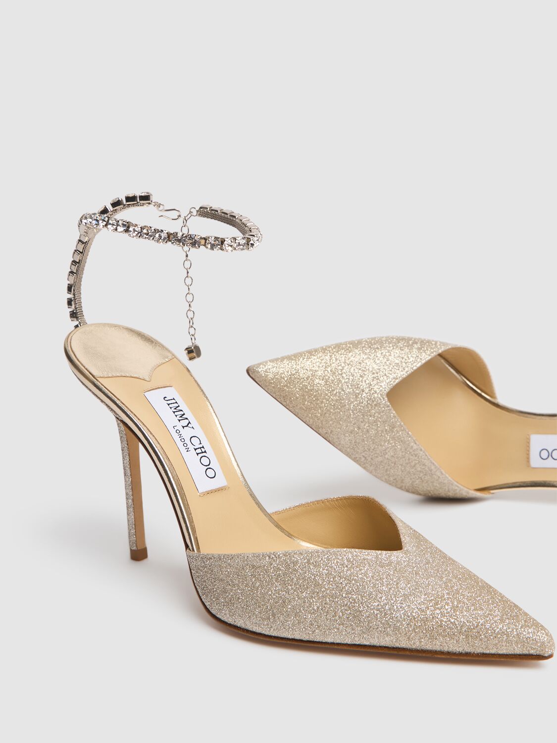 Shop Jimmy Choo 100mm Saeda Glittered Heels In Platinum