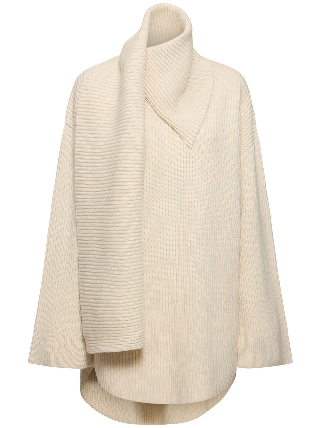 Shop Totême Long Scarf Wool Knit Sweater In Off-white