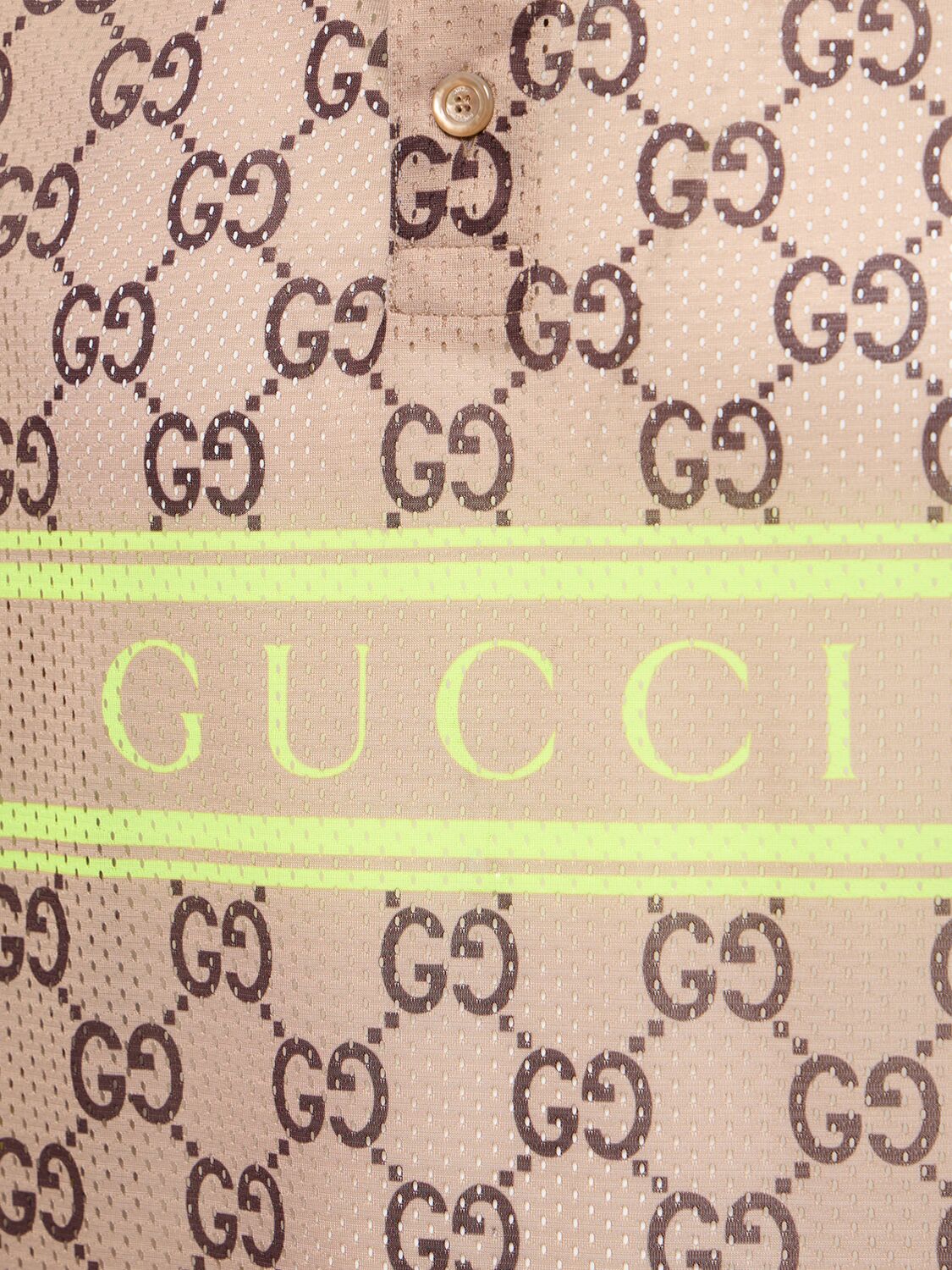 Shop Gucci Logo Tech & Mesh Polo Shirt In Beige,ebony