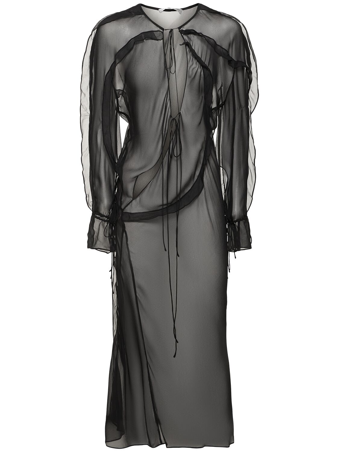 Christopher Esber Ruffled Sheer Long Sleeve Dress In Black