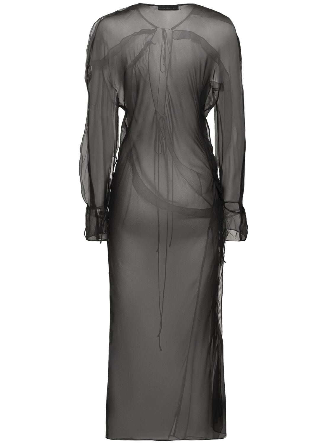 Shop Christopher Esber Ruffled Sheer Long Sleeve Dress In Black