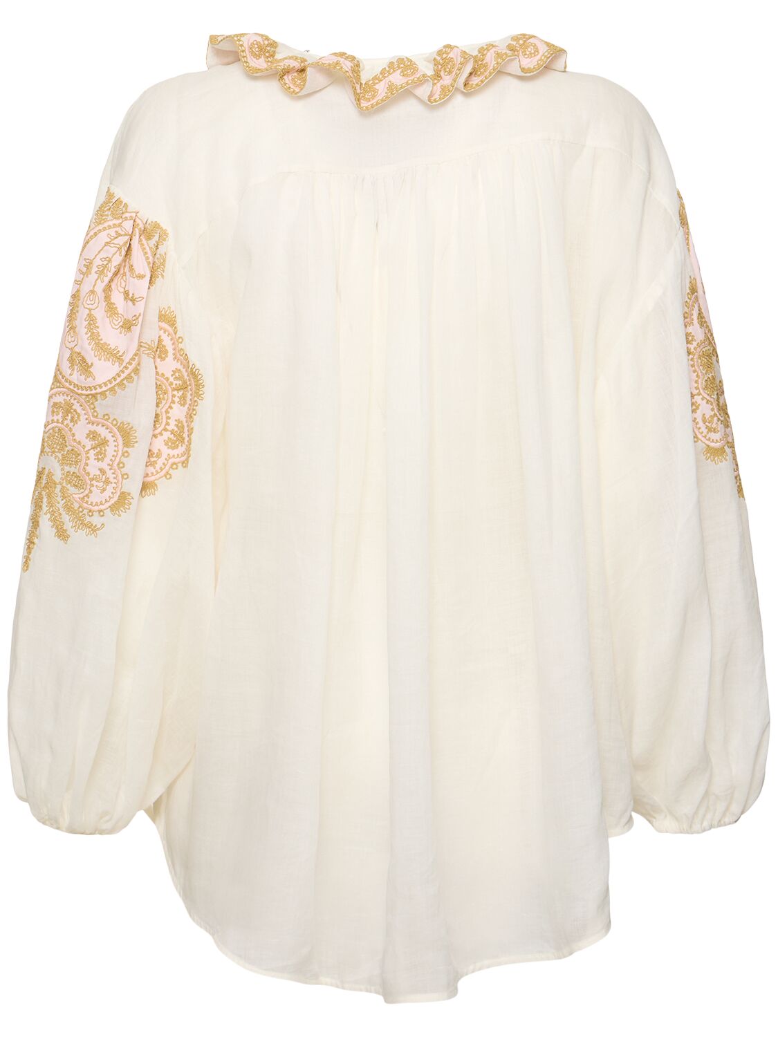 Shop Zimmermann Waverly Linen Embroidered Top In Cream,gold