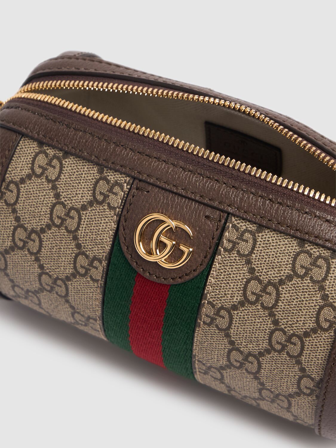 Shop Gucci Ophidia Canvas Shoulder Bag In Beige/ebony