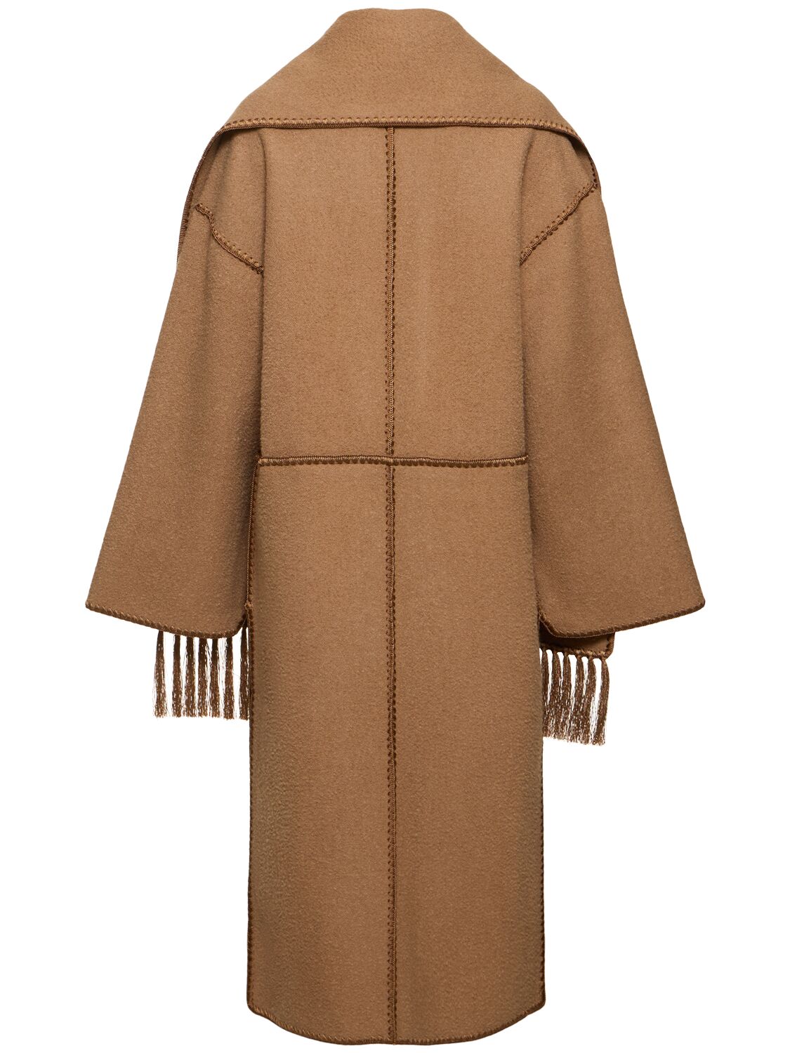 Shop Totême Embroidered Scarf Wool Blend Long Coat In Camel