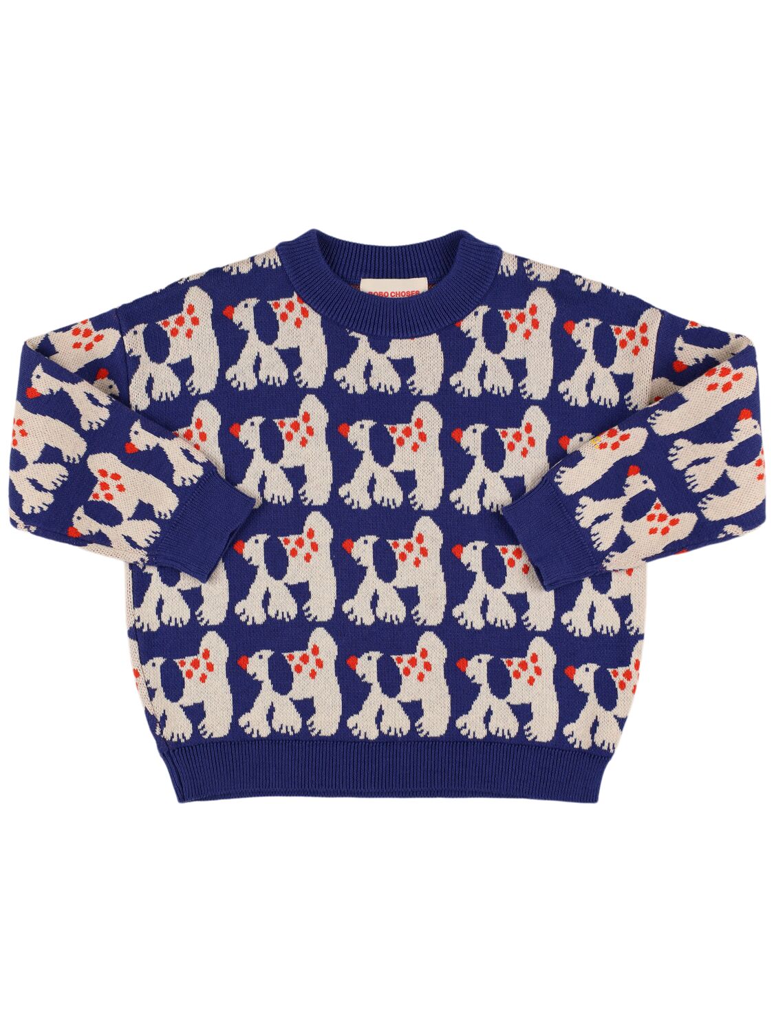 Bobo Choses Kids' Dog Print Organic Cotton Knit Sweater In White/blue