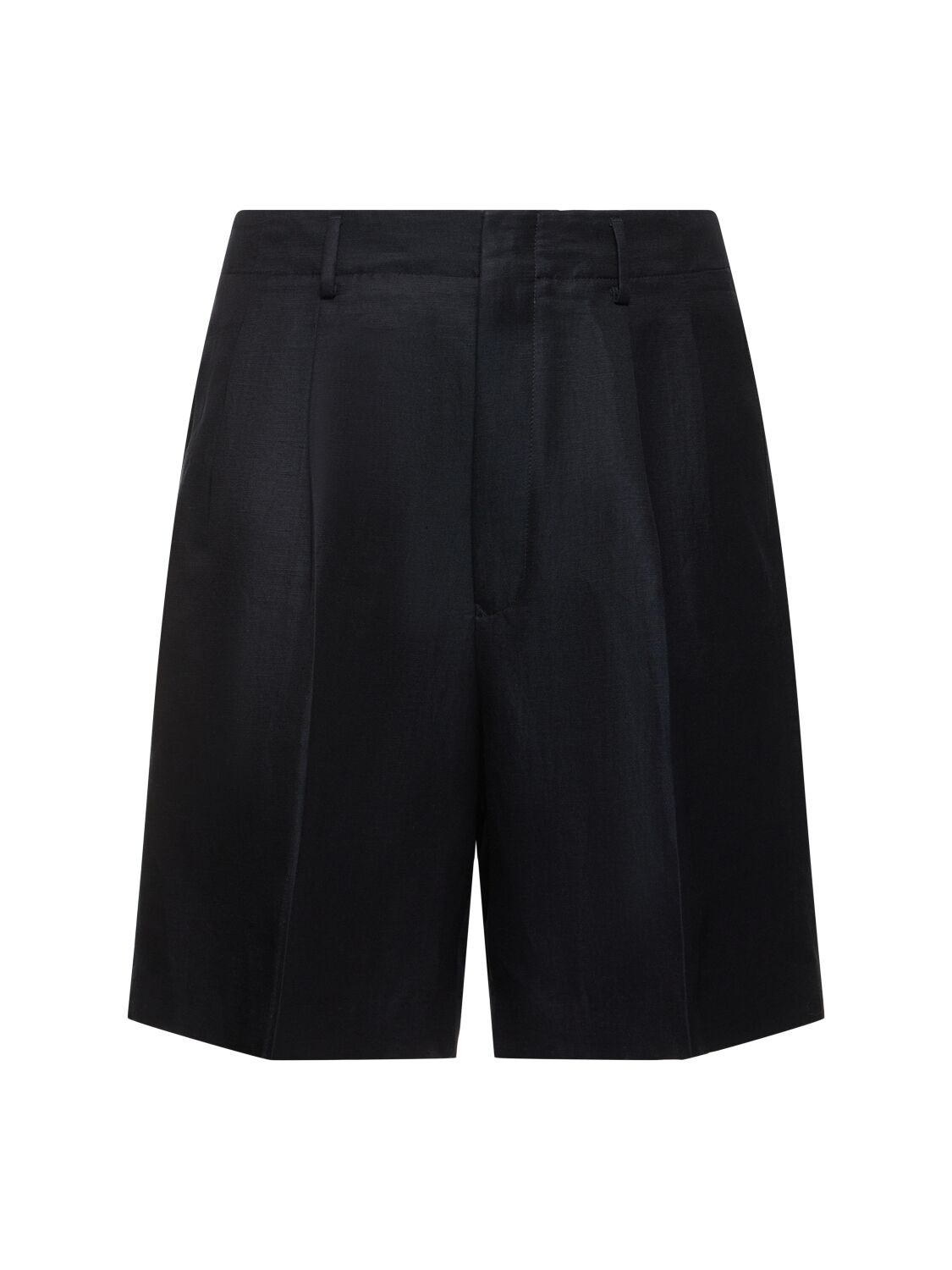 Loro Piana Joetsu Pleated Linen & Silk Shorts In Navy