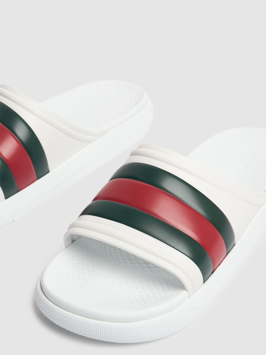 Shop Gucci Ace Rubber Slides In White,green,red