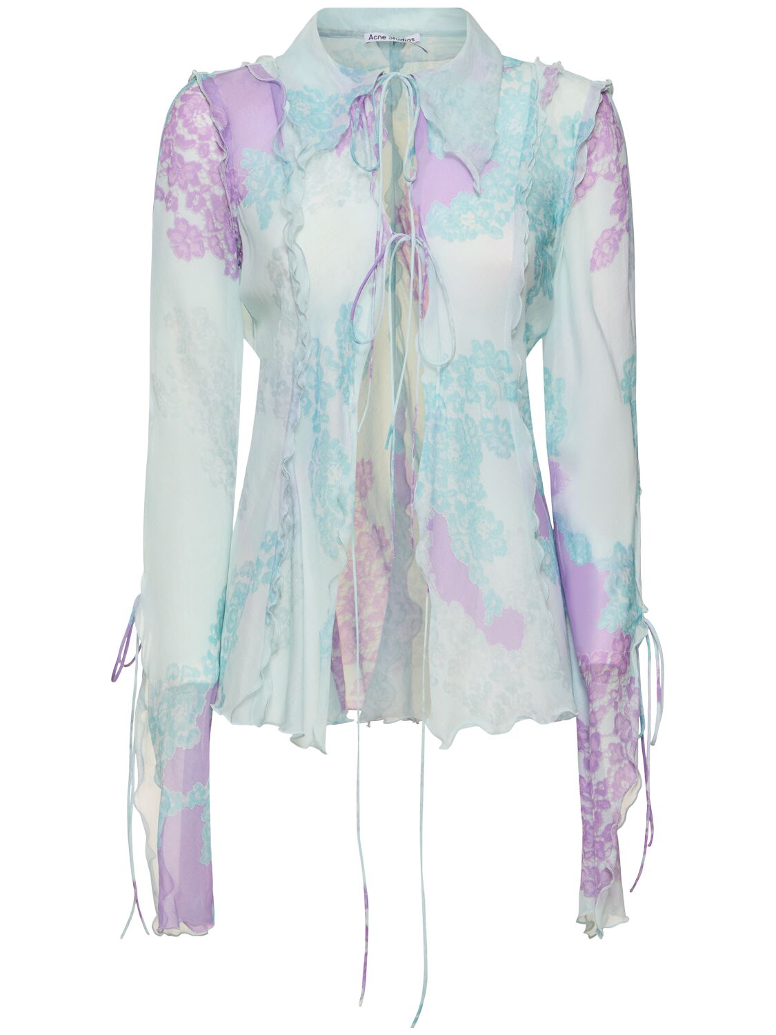 Printed Cotton & Silk Lace-up Shirt