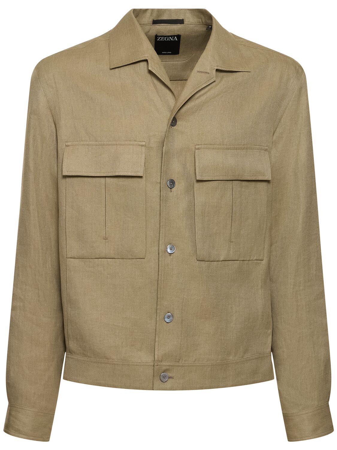 Zegna Oasi Linen Twill Overshirt In Olive Green