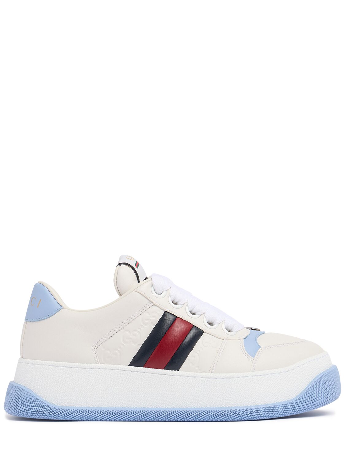 Gucci Double Screener Leather Sneakers In White/multi