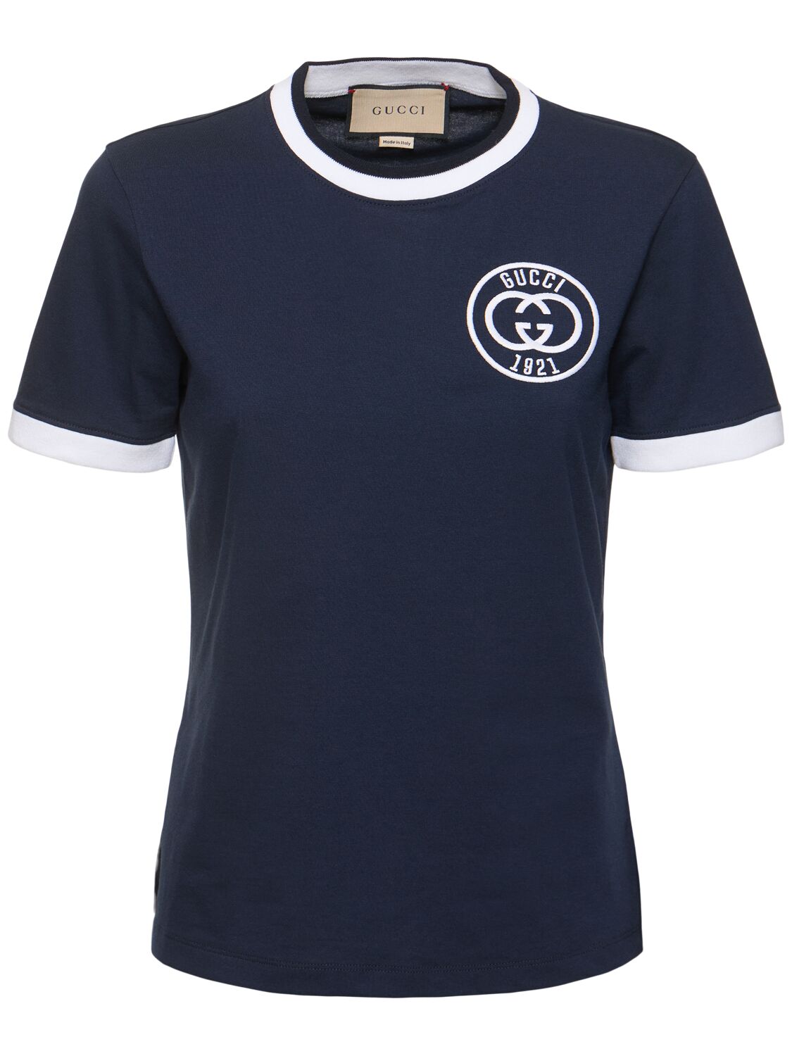 Gucci Cotton Jersey T-shirt W/ Embroidery In Navy