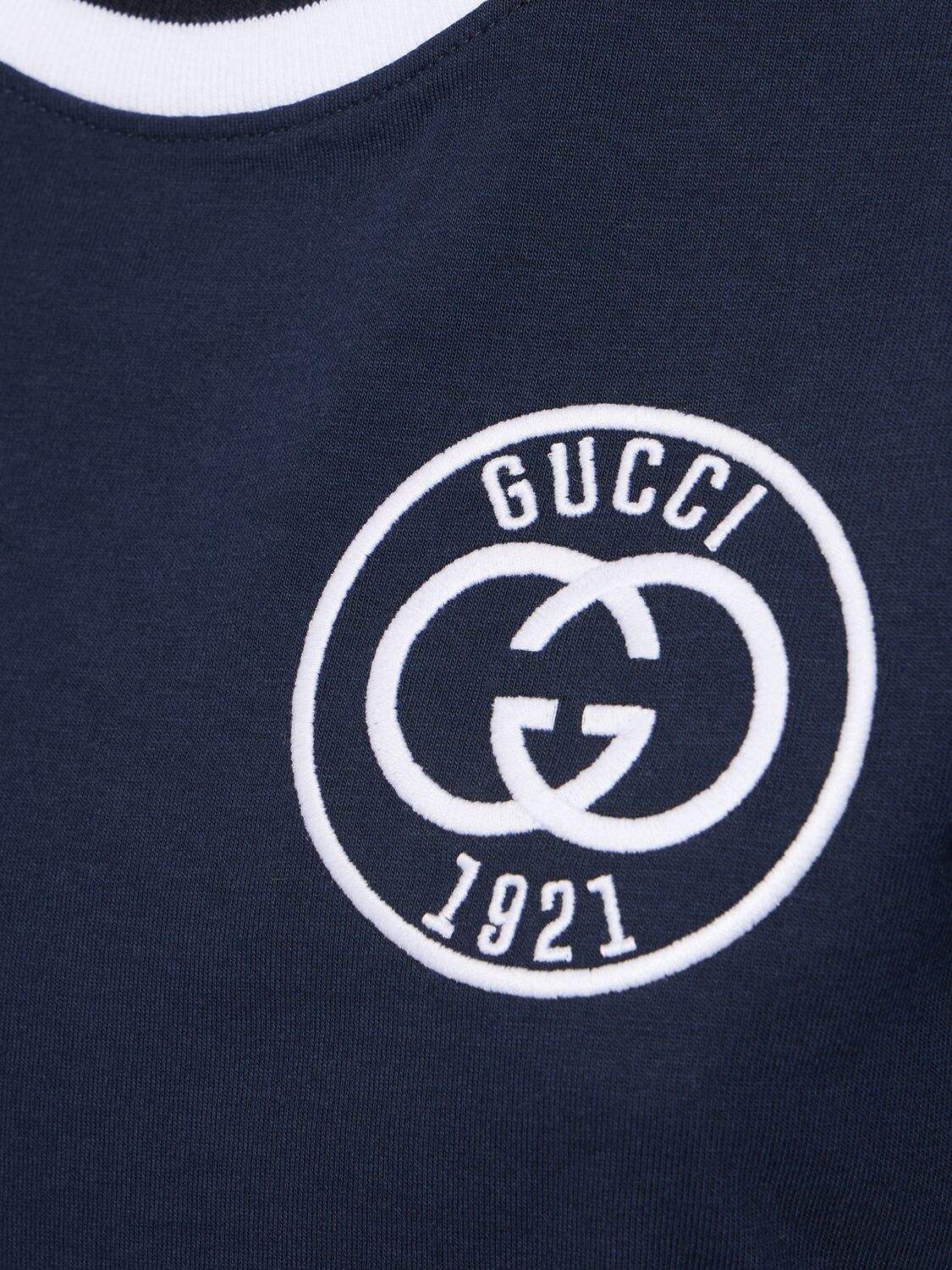 Shop Gucci Cotton Jersey T-shirt W/ Embroidery In Navy
