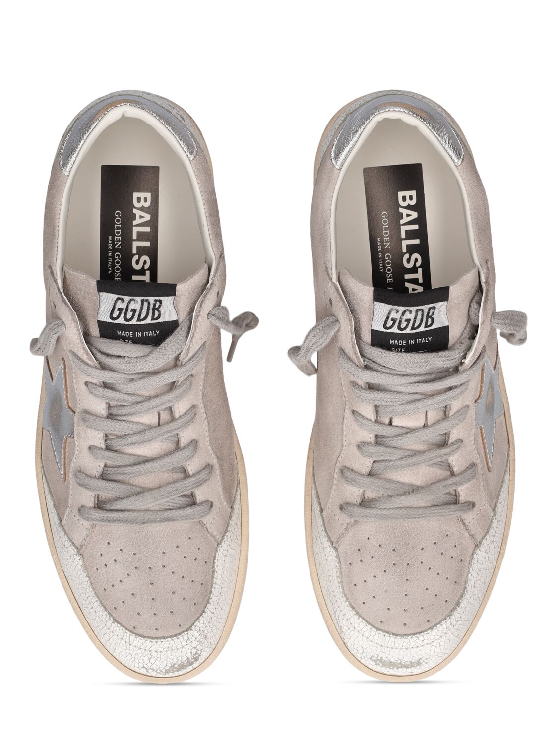 Shop Golden Goose Lvr Exclusive Ballstar Suede Sneakers In Grey,silver