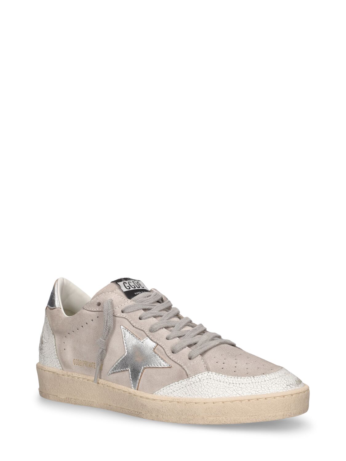 Shop Golden Goose Lvr Exclusive Ballstar Suede Sneakers In Grey,silver