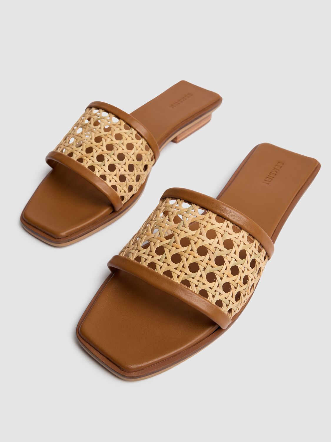 Shop Bembien 10mm Pia Leather & Rattan Slides In Tan
