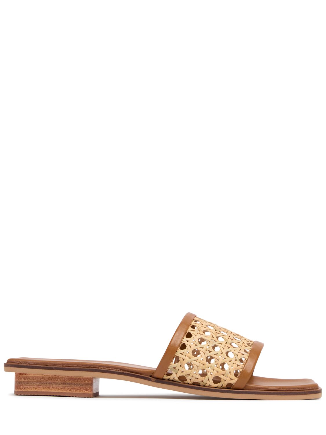 Bembien 10mm Pia Leather & Rattan Slides In Tan